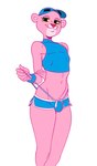 anthro belly biped bottomwear clothed clothing crop_top femboy hat headgear headwear hotpants looking_at_viewer male multicolored_body navel pink_body seductive shirt shorts skimpy sleeveless smile smiling_at_viewer solo standing suggestive_look topwear boosterpang pink_panther felid mammal pantherine