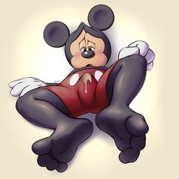 black_body bodily_fluids clothing cum cum_in_clothing cum_on_self cum_through_clothing erection erection_under_clothing feet foot_focus genital_fluids humanoid_feet male plantigrade premature_ejaculation simple_background soles solo toes wet wet_clothing mickeyryona disney mickey_mouse mammal mouse murid murine rodent 1:1 hi_res