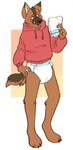 anthro blush brown_body brown_fur clean_diaper clothed clothing diaper embarrassed folded_diaper fur holding_diaper hoodie male orange_background simple_background solo standing topwear touching_diaper wearing_diaper white_background yellow_background slusheep ben_(ethan86) canid canine canis domestic_dog german_shepherd herding_dog mammal pastoral_dog 2019 hi_res