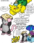 american_opossum anthro bamga clothing comic dessert dialogue duo english_text food fur gaius_(argon_vile) grey_body grey_fur guil_bunny_(artist) hat headgear headwear ice_cream male mammal marsupial red_eyes reptile scalie tail text turtle unknown_character virginia_opossum wereturtle yellow_body