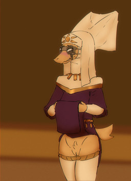 anthro blush bodily_fluids bottomless bottomwear brown_eyes clothed clothing clothing_lift eyewear female flashing flashing_pussy fur genitals glasses half-closed_eyes head_covering headgear headwear horn legwear loincloth loincloth_lift long_horn narrowed_eyes nervous nervous_smile nervous_sweat presenting religious_clothing religious_headwear scut_tail short_tail simple_background smile solo standing stockings sweat tail thigh_highs topwear vulva wearing_glasses yellow_body yellow_fur tobinator tinderkell roni_(tinderkell) antelope bovid gazelle mammal 2026 digital_drawing_(artwork) digital_media_(artwork) hi_res shaded