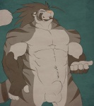 abs animal_genitalia anthro balls biceps big_muscles biped black_hair blue_eyes flaccid flexing fully_sheathed fur genitals hair long_hair looking_at_viewer male muscular muscular_anthro muscular_male nude pecs penis pink_nose sheath solo stripes tail dazen_cobalt dazen_(character) felid mammal pantherine tiger hi_res