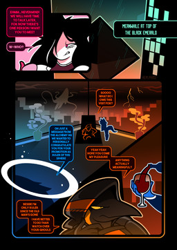 alcohol anthro beverage black_body black_hair clothed clothed_anthro clothed_female clothed_male clothing container crossgender cup dialogue drinking_glass female glass glass_container glass_cup group hair hood male mtf_crossgender raining red_eyes sitting speech_bubble tail text trio wine wine_glass rem_phase mynt_(monokurome) rem_(rem_phase) animal_humanoid avian bird cat_humanoid corvid corvus_(genus) crow felid felid_humanoid feline feline_humanoid humanoid kobold mammal mammal_humanoid oscine passerine scalie 2025 absurd_res comic digital_media_(artwork) english_text hi_res