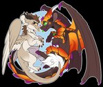 duo feathered_wings feathers female feral fur glowing glowing_eyes glowing_tongue male tail tongue wings amypast_(artist) european_mythology mythology braisewolf maythedragon dragon furred_dragon furred_scalie mythological_creature mythological_scalie scalie western_dragon