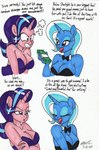 angry anthro anthrofied bow_tie breasts cleavage clothed clothing dialogue duo female horn money purple_eyes text newyorkx3 friendship_is_magic hasbro my_little_pony mythology starlight_glimmer_(mlp) trixie_(mlp) equid equine mammal mythological_creature mythological_equine unicorn absurd_res english_text hi_res