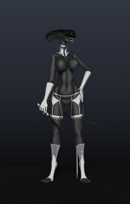 anthro athletic athletic_female breasts choker clothed clothing female genitals gloves handwear jewelry lace lingerie navel necklace partially_clothed seductive smile solo teeth vulva whip setayad alien_(franchise) axetria_setrady_(setayad) alien xenomorph absurd_res hi_res