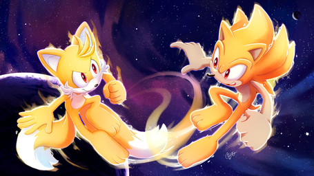 barefoot duo feet male nude paws planet space star sheylog sega sonic_the_hedgehog_(series) miles_prower sonic_the_hedgehog super_sonic super_tails canid canine eulipotyphlan fox hedgehog mammal 16:9 absurd_res hi_res widescreen