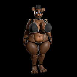 3_toes anthro big_breasts bikini black_background black_bikini black_clothing black_lips black_swimwear blue_eyes breasts brown_body brown_breasts clothing crossgender curvy_figure eyelashes feet female glistening glistening_body glistening_nose hat headgear headwear hourglass_figure huge_breasts lips machine mtf_crossgender navel simple_background solo standing swimwear thick_bottom_lip thick_thighs toes top_hat two-piece_swimsuit voluptuous voluptuous_anthro voluptuous_female wide_hips octal octal_(modeler) five_nights_at_freddy's scottgames freddy_(fnaf) animatronic bear mammal robot robot_anthro 1:1 2026 3d_(artwork) absurd_res digital_media_(artwork) full-length_portrait hi_res portrait