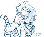 alternate_species annoyed anthro breast_size_difference breast_squish breasts crossgender cuddling duo ears_back eyes_closed featureless_breasts female female/female female_anthro fur furrification hug mtf_crossgender navel nude pivoted_ears simple_background size_difference smile squish striped_body striped_fur stripes tail unimpressed white_background conditional_dnp tom_fischbach twokinds flora_(twokinds) tiger_trace trace_legacy felid keidran mammal pantherine tiger 2022 adobe_photoshop_(artwork) blue_and_white digital_media_(artwork) monochrome sketch