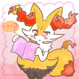 accessory ambiguous_anthro ambiguous_gender anthro biped blush book border bow_ribbon digitigrade ellipsis food hair_accessory hair_bow hair_ribbon holding_book holding_object object_in_tail question_mark reading reading_book ribbons shrimp_(food) simple_background snout solo standing tail text white_border annyui0611 nintendo pokemon braixen canid generation_6_pokemon mammal pokemon_(species) 1:1 2022 digital_drawing_(artwork) digital_media_(artwork) hi_res japanese_description portrait three-quarter_portrait translated translated_description