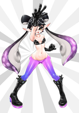 boots bra breasts camel_toe cleavage clothed clothing female footwear gloves handwear humanoid_pointy_ears leggings legwear not_furry pointy_ears pseudo_hair pupils shoes simple_background snaggle_tooth solo tentacle_hair tentacles tongue tongue_out underwear unusual_pupils koharuno2 nintendo splatoon callie_(splatoon) aquatic cephalopod humanoid inkling mollusk hi_res