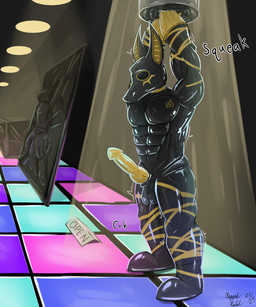 arms_above_head clothing clubhouse drone egyptian egyptian_clothing genitals latex male muscular muscular_male penis squeaking stuck_in_place toy vacuum_bed vacuum_sealed riggedreded anubian_jackal canid canine canis jackal mammal 2025 hi_res