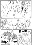 anthro comic dialogue digital_drawing_(artwork) digital_media_(artwork) duo english_text felid femboy fight greyscale hi_res lion magic magic_user male mammal monochrome pantherine reagan700 text