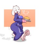 3_toes anthro barefoot clothed clothing dirty dirty_feet feet female food foot_fetish handwear open_mouth oven_mitts pastry pie soles solo toes white_body mrvalentim undertale_(series) toriel bovid caprine mammal absurd_res hi_res