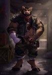 ammunition animal_genitalia animal_penis anthro arm_wraps armor balls bandolier barazoku beard belly belly_hair belt biceps body_hair bottomwear calf_muscles chest_hair clothed clothing digitigrade dog_tag_necklace erection facial_hair facial_piercing fist forearm_muscles front_view genitals green_eyes grin hairy_balls hand_on_penis happy_trail hooves kerchief knee_guards looking_at_viewer male manly musclegut muscular neckerchief neckwear nose_piercing nose_ring open_bottomwear open_clothing open_pants open_topwear open_vest pants pecs penis penis_poking_out piercing porcine_penis pubes ring_piercing shoulder_pads slightly_chubby smile smiling_at_viewer solo spiked_armor spiked_shoulder_pads spikes standing topwear triceps vest wraps allmand52 axel_(axelwereboar) mammal suid suine sus_(pig) wild_boar 2024 hi_res