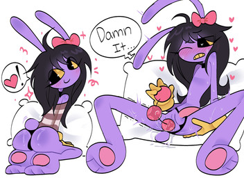 accessory anal anal_beads anal_beads_in_ass anal_penetration anthro blush bodily_fluids bow_ribbon butt clothed clothing female genitals hair hair_accessory hair_ribbon long_hair looking_at_viewer object_in_ass penetration penis purple_body ribbons sex_toy sex_toy_in_ass sex_toy_insertion smile solo tail sodastik glitch_productions the_amazing_digital_circus gooseworx's_post-transition_jax_design jax_(tadc) lagomorph leporid mammal rabbit 2026 digital_media_(artwork) hi_res trans_(lore) trans_woman_(lore)