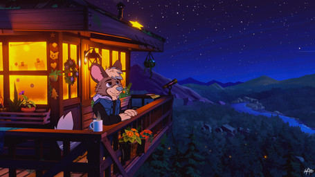 anthro breeze detailed_background downtime forest forest_background male peaceful_scenery plant relaxing sky solo star starry_sky summertime tree watchtower wilderness forestghosst jax_(sugarpunk) arthropod australian_possum beetle elateroid firefly insect mammal marsupial petaurid sugar_glider 16:9 4k absurd_res color_contrast hi_res widescreen