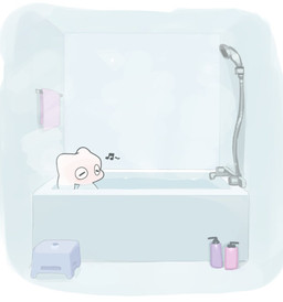 anthro anthro_on_anthro bath bathing bathroom bathtub eyes_closed faucet female female_anthro floppy_ears furniture in_bathtub inside lop_ears male male_anthro musical_note musical_symbol partially_submerged relaxing round_eyes shampoo_bottle shower solo step_stool stool symbol towel water white_body white_ears southway lagomorph mammal 2026 digital_media_(artwork) hi_res