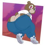 anthro big_butt bottomwear brown_body butt butt_cleavage clothed clothing femboy footwear male pants shoes simple_background slightly_chubby sneakers solo tail thick_thighs tight_bottomwear tight_clothing tight_pants vincikkkk vincizinho_(artist) kanye_west dropout_bear animal_humanoid bear humanoid mammal mammal_humanoid ursid_humanoid 1:1 absurd_res artist_name hi_res shaded signature simple_shading