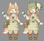 anthro blonde_hair boots brown_body brown_fur clothed clothing dandelion female flower footwear fur furgonomic_headwear furgonomics hair multicolored_body multicolored_fur open_mouth plant rose_(flower) shoes solo tail two_tone_body two_tone_fur white_body white_fur yellow_eyes young young_anthro young_female anaquariusart cyberconnect2 fuga:_melodies_of_steel little_tail_bronx chick_montblanc canid canine caninu canis domestic_dog herding_dog mammal pastoral_dog welsh_corgi 2025 absurd_res colored hi_res