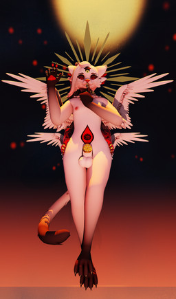 animal_genitalia anthro aureola balls chastity_cage chastity_device crossed_legs descending ear_piercing eyebrow_piercing facial_piercing genitals hair halo long_hair looking_at_viewer looking_down looking_down_at_viewer male multi_arm multi_eye multi_limb multi_wing nipples nose_piercing pawpads piercing ring ring_piercing septum_piercing sheath shush solo spread_wings tail wings pierrez jacob_(pierrez) felid feline humanoid mammal absurd_res hi_res huge_filesize