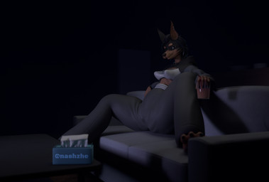 ear_piercing ear_ring female furniture piercing ring_piercing sofa solo sportswear doya zhenash canid canine canis dobermann domestic_dog mammal pinscher 3d_(artwork) blender_(artwork) digital_media_(artwork) hi_res