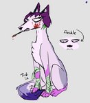 alternate_species ambiguous_gender bandage blood blood_on_face bodily_fluids brush feral feralized fur furrification paintbrush purple_body purple_fur sitting snout solo tick_(artist) i_feel_sick johnny_the_homicidal_maniac devi_d. borzoi canid canine canis domestic_dog hunting_dog mammal sighthound