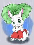 :3 anthro apron clothing eyelashes female fur holding_leaf holding_object leaf leaf_umbrella looking_at_viewer mature_anthro mature_female outside raining short_fur smile solo white_body white_fur unknown_artist happy_happy_clover pixiv sayuri_tatsuyama clover's_mother_(happy_happy_clover) lagomorph leporid mammal rabbit low_res