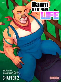 arm_tattoo bedroom_eyes biceps brown_tail_tip bulge clothing dipstick_tail facial_hair fence grass green_eyes kerchief male markings muscular muscular_arms muscular_male muscular_thighs narrowed_eyes overalls pecs plant red_kerchief red_nose seductive shadow solo tail tail_markings tattoo text trapezius zourik austin_(zourik) cougar felid feline mammal 3:4 absurd_res comic cover cover_art cover_page english_text hi_res