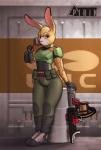 anthro anthrofied blood bodily_fluids bulge clothed clothing gun gynomorph hair intersex ranged_weapon red_eyes solo standing vein weapon pirin-apex classic_doom doom_(series) id_software microsoft daisy_(doom) lagomorph leporid mammal rabbit 2019 digital_media_(artwork) hi_res