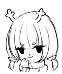 anthro antlers chibi female freckles half-closed_eyes hand_on_chin hand_on_face horn narrowed_eyes pigtails scrunchie small_nose smug smug_face solo anonymous_artist deltarune undertale_(series) noelle_holiday deer mammal new_world_deer reindeer monochrome