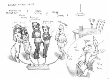 adolescent adult_on_adolescent ankles_tied anthro beak belly bodily_fluids bound chair cigarette clothed clothing crying dialogue ear_piercing ear_ring eyes_closed feathered_wings feathers feet female fingers fur furniture genitals group hair half-closed_eyes holding_cigarette holding_object narrowed_eyes nude open_mouth piercing pregnant pregnant_anthro pregnant_female profanity restraints ring_piercing rope simple_background smile smoke smoking standing table tail tears text toes topwear underage_pregnancy vulva winged_arms wings young young_anthro young_female meowmere anatid anseriform anserine avian bear bird canid canine canis domestic_cat felid feline felis giant_panda mammal mouse murid murine norwegian_forest_cat rodent swan wolf absurd_res english_text hi_res monochrome sibling_(lore) sister_(lore) sisters_(lore)