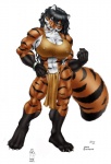 abs anthro biceps big_breasts bottomwear breasts clothed clothing fangs female loincloth muscular muscular_anthro muscular_female nipple_outline sabertooth_(anatomy) skimpy solo stripes tail teeth tribal gideon erwyn canid canine felid fox hybrid mammal pantherine prehistoric_species saber-toothed_tiger tiger digital_media_(artwork)