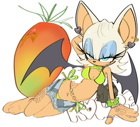 anthro barefoot bat_wings bedroom_eyes big_ears bikini blue_eyes blue_eyeshadow bottomwear bracelet breasts claws cleavage clothed clothing denim denim_bottomwear denim_clothing denim_shorts ear_piercing ear_ring eyelashes eyeshadow feet female front_view green_clothing hair hand_behind_head hand_tattoo heart_symbol jewelry leg_tattoo long_eyelashes looking_at_viewer lying makeup mango medium_breasts medium_hair membrane_(anatomy) membranous_wings narrowed_eyes navel navel_piercing on_side piercing pose purse ring_(jewelry) ring_piercing seductive shorts simple_background smile solo string_bikini swimwear tattoo two-piece_swimsuit unbuttoned_shorts waist_accessory white_background white_hair wings i3lessings sega sonic_the_hedgehog_(series) rouge_the_bat bat mammal full-length_portrait hi_res portrait