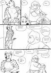 animal_genitalia anthro blush dialogue female flat_chested genitals group male pseudo-penis text bernielover disney zootopia becca_(bernielover) fan_character gazelle_(zootopia) antelope bovid caprine domestic_sheep gazelle hyena mammal sheep spotted_hyena comic english_text hi_res monochrome