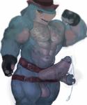 2_penises abs anthro balls belt biceps big_penis bodily_fluids body_hair chest_hair clothed clothing cum erection fingerless_gloves genital_fluids genitals gloves handwear hat headgear headwear humanoid_genitalia humanoid_penis male mostly_nude multi_genitalia multi_penis muscular muscular_anthro muscular_male non-mammal_balls pecs penis smile solo standing fluffedwings level-5 yo-kai_watch indiana_jaws_(yo-kai_watch) fish marine shark 2017 5:6 digital_media_(artwork) hi_res