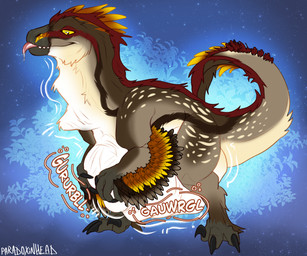 claws feathers feral feral_pred forked_tongue male smile solo standing tail tongue vore paradoxinhead dinosaur prehistoric_species reptile scalie 2025 hi_res