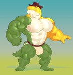 abs anthro biceps big_muscles big_pecs bulge candy clothed clothing dessert food gummy_(food) hat headgear headwear male muscular muscular_anthro muscular_male nipples pecs solo tail underwear dumbandgreen glitch_productions the_amazing_digital_circus gummigoo_(tadc) alligator alligatorid crocodilian food_creature gummy_creature humanoid living_candy mammal reptile scalie absurd_res hi_res