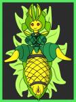 anthro areola arthropod_abdomen arthropod_abdomen_genitalia arthropod_abdomen_pussy black_background bodily_fluids border breasts clothing exoskeleton featureless_feet feet female fishnet_clothing fishnet_tailwear fishnet_topwear genital_fluids genitals green_areola green_body green_border green_exoskeleton green_nipples mostly_nude nipples non-mammal_breasts pussy red_eyes simple_background solo topwear vaginal_fluids yellow_body yellow_exoskeleton ikakins nintendo pokemon generation_5_pokemon leavanny pokemon_(species) 3:4 absurd_res digital_media_(artwork) full-length_portrait green_theme hi_res portrait