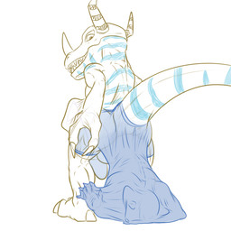 abdominal_bulge anthro anus anus_outline balls big_balls big_bulge big_penis bottomwear bulge butt clothing detailed_bulge endosoma feral full_tour full_tour_in_clothing genitals huge_balls huge_penis hyper hyper_balls hyper_genitalia hyper_penis male male_pred male_prey muffled penis prey_outline raised_tail safe_vore same_size_vore shorts soft_vore solo squirming stretchy_fabric tail tight_belly tight_bottomwear tight_bulges tight_clothing tight_shorts tight_underwear vore conditional_dnp samagthrav2 bandai_namco digimon digimon_(species) greymon 1:1 hi_res