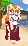 anthro beachwear big_breasts breasts cleavage clothed clothing female mature_female slightly_chubby solo text omegasunburst sega sonic_the_hedgehog_(series) vanilla_the_rabbit lagomorph leporid mammal rabbit english_text hi_res