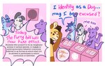 2_panel_comic anthro blue_hair brown_body brown_fur brown_hair chest_tuft dot_eyes eyes_closed facepalm female fur grey_body grey_fur group hair half-closed_eyes humor male mane mane_hair narrowed_eyes open_mouth pawpads paws pink_pawpads purple_body purple_fur tan_body tan_fur text tuft yellow_body yellow_fur luckfoxo33 tatum_koenig tolng canid canine canis domestic_dog felid fox lion mammal mustelid otter pantherine english_text hi_res andromorph_(lore) gynomorph_(lore) trans_(lore) trans_man_(lore) trans_woman_(lore)