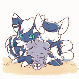 ambiguous_gender anthro blue_body blue_hair eyes_closed female fur green_eyes grey_body grey_fur group hair male multi_tail simple_background sitting sleeping tail teal_sclera trio white_body white_hair nekogyo122 nintendo pokemon espurr generation_6_pokemon meowstic meowstic_(female) meowstic_(male) pokemon_(species) 1:1 2023 hi_res
