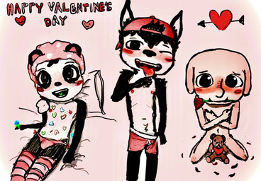 anthro backwards_hat blush boxers_(clothing) candy candy_heart clothed clothing covering covering_chest covering_self dessert embarrassed flower flower_in_mouth food group hat headgear headwear holidays legwear lollipop looking_at_viewer lying male nipples nude on_back panties partially_clothed pillow plant plushie ring_pop rose_(flower) side-tie_panties standing stockings teddy_bear tongue tongue_out trio underwear underwear_down young wooooof cartoon_network summer_camp_island valentine's_day max_(sci) oscar_peltzer pepper_corn bat bear elephant elephantid giant_panda mammal proboscidean hi_res