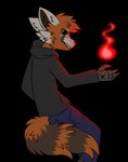 anthro bottomwear brown_eyes clothing cybernetic_limb elemental_manipulation evil_grin eyebrows fire fire_manipulation fur hair hoodie inner_ear_fluff magic male orange_body orange_fur smile solo teeth teeth_showing topwear tuft pegacousin alyx_(not_odessa) ailurid mammal red_panda 2021 alpha_channel shaded simple_shading