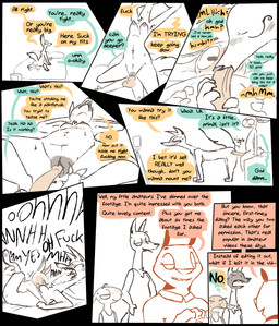 3_fingers 4_fingers 8_panel_comic all_fours anthro balls bed bent_over black_border blush blushing_profusely bodily_fluids border breasts camera clothed clothed_anthro clothed_female clothed_male clothing color_coded color_coded_speech_bubble darkened_genitalia darkened_vulva dialogue dominant dominant_female duo explicitly_stated_consent explicitly_stated_nonconsent female fingers from_front_position fully_clothed fully_clothed_anthro fully_clothed_female fully_clothed_male furniture genitals head_on_pillow hooved_fingers hooves interspecies larger_female linked_speech_bubble long_neck lying male male/female missionary_position navel nipples nude nude_anthro nude_female nude_male on_back on_bed on_bottom on_top open_mouth oral oral_penetration penetration penile penile_penetration penis penis_in_vagina pillow predator/prey profanity raised_tail reverse_cowgirl_position sex sheared simple_background size_difference smaller_male speech_bubble spread_legs spreading submissive submissive_male sweat sweatdrop tail text tripod vaginal vaginal_penetration vulva white_background yelling the_weaver pack_street avo_(weaver) pandora_(weaver) remmy_cormo african_golden_wolf bovid canid canine canis caprine egyptian_wolf felid mammal pantherine sheep tiger 2025 comic digital_drawing_(artwork) digital_media_(artwork) english_text hi_res