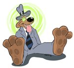 3_toes anthro barefoot black_nose bodily_fluids brown_body brown_fur clothed clothing feet foot_focus fur green_eyes hypnosis male mind_control necktie simple_background soles solo spiral_eyes suit sweat sweaty_feet text toes tongue tongue_out toony white_background manaozyfolf sam_and_max samuel_dog canid canine canis domestic_dog mammal 2020 digital_drawing_(artwork) digital_media_(artwork) hi_res signature