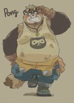 anthro belly blush boots brown_body brown_fur clothing dirty dirty_clothing facial_hair footwear fur grin looking_at_viewer male overweight overweight_male shirt shoes smile solo tank_top topwear garouzuki crave_saga pong_(crave_saga) canid canine mammal raccoon_dog tanuki hi_res