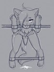 anthro bdsm bodily_fluids cuff_(restraint) cum genital_fluids genitals knot male penis punishment restraints solo spreader_bar wrist_cuffs luxx canid canine fox mammal hi_res sketch sketch_page