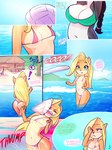 3:4 absurd_res accident accidental_exposure activision annoyed anthro applespicex bandicoot big_breasts bikini blonde_hair blood bodily_fluids breast_size_difference breasts butt cleavage clothed clothing coco_bandicoot comic crash_bandicoot_(series) dialogue english_text exclamation_point female hair heart_symbol hi_res long_hair mammal marsupial micro_bikini nipples nosebleed pain small_breasts sport swimwear text triangle_bikini under_boob volleyball wardrobe_malfunction water wide_hips yaya_panda